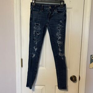 American Eagle Outfitters Dark Indigo Ripped Skinny Jeans